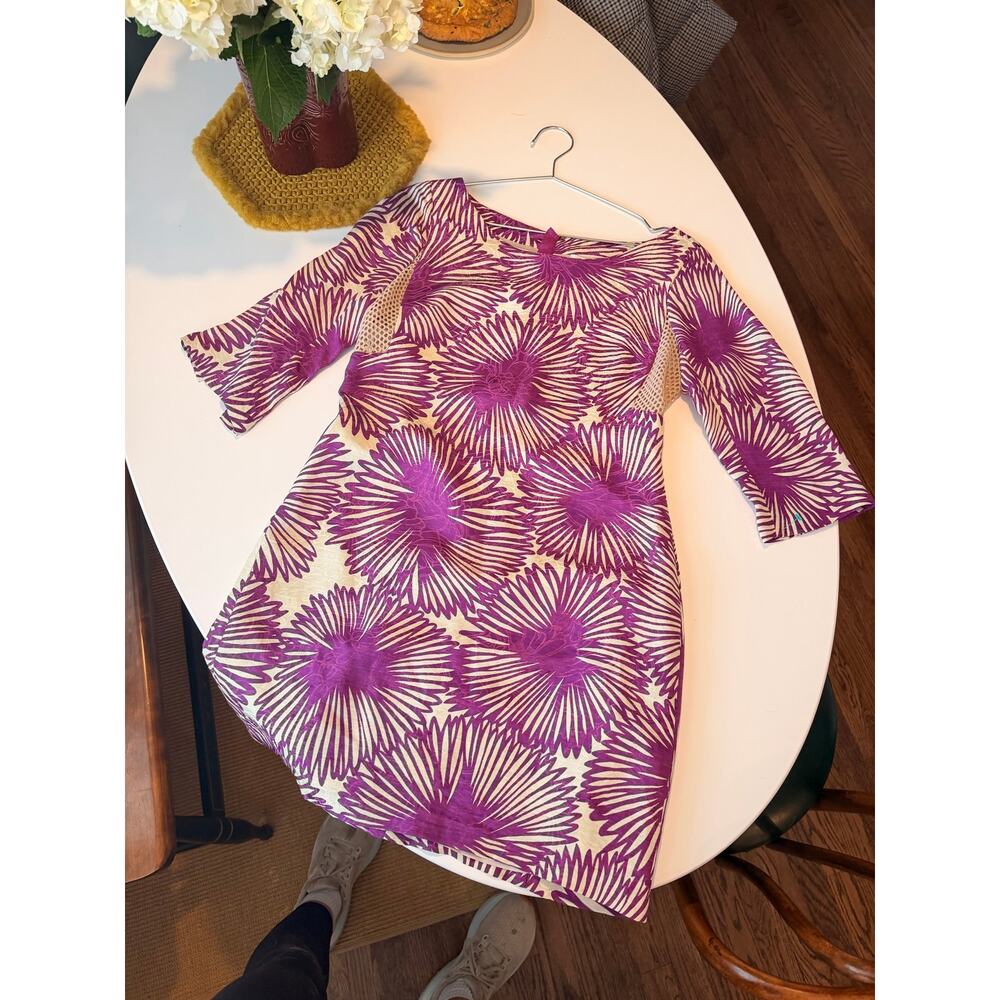 Tracy Reese purple floral mini dress with mesh detail- Size 8
